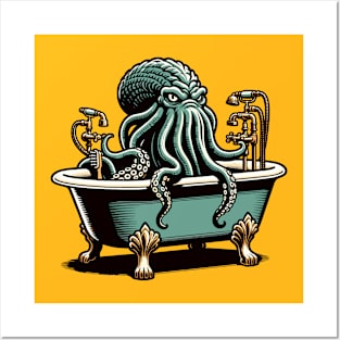 Kraken monster in a bathtub Posters and Art